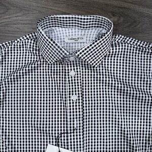 Collars & Co Polo Shirt Small Black Gingham Check Polyester Business Casual